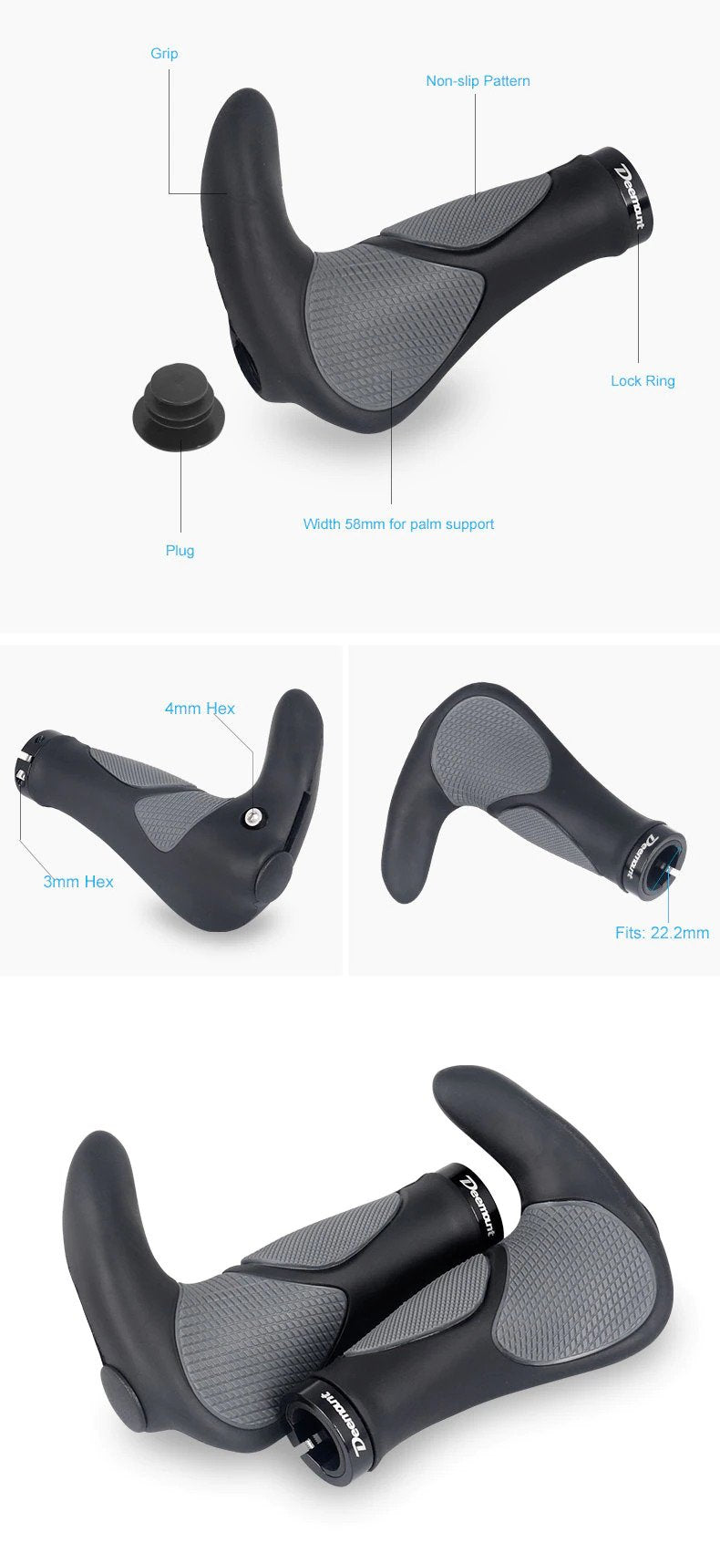 Handlebar Grips TPR Rubber Integrated Hand Rest With Shock Absorption