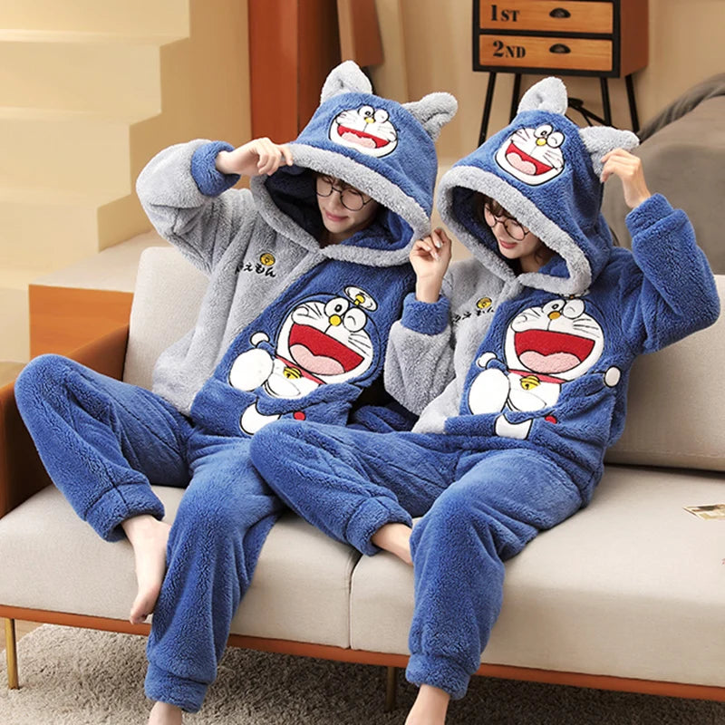 Doraemon Couple Pajamas Set: Cozy Winter Hoodies