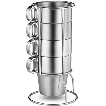 Stainless Steel Coffee Mug with Handle + Stand