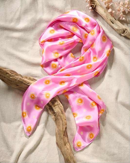 Itajime Silk Scarf, tan, blush & navy II