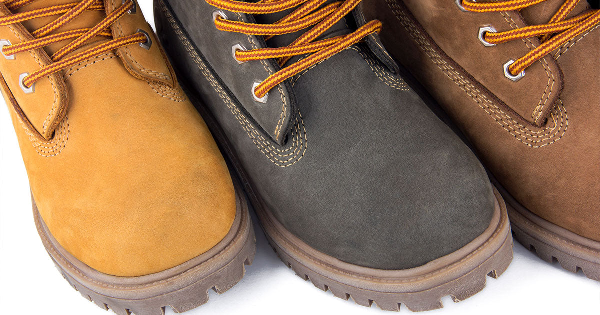 Different colors and styles of work boots