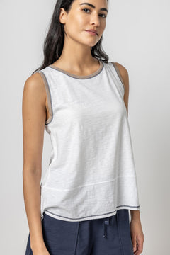 Contrast Color Crew Tank - White