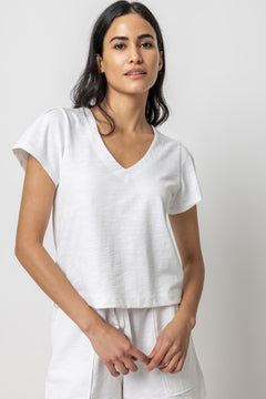 Pleated Cap Sleeve V - White