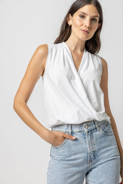 Sleeveless Faux Wrap - White