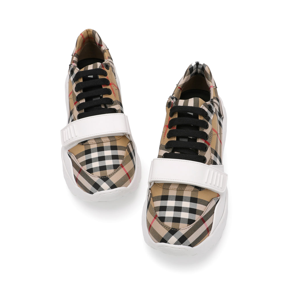 vintage check cotton sneakers