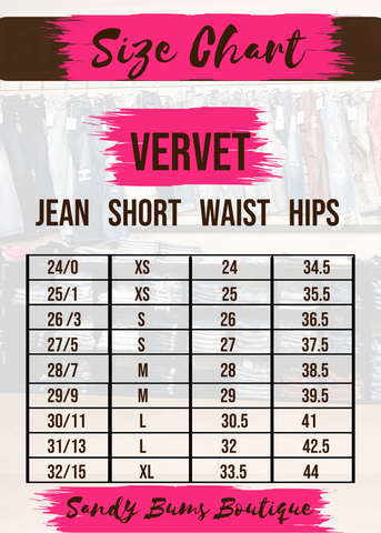Vervet Size Chart