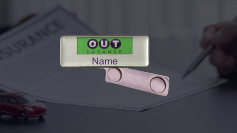 Domed name badge from Outsurance