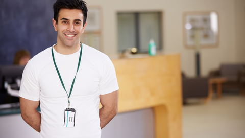 Man wearing a lanyard