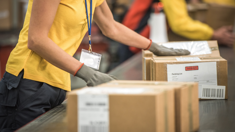 Handling card box with gloves