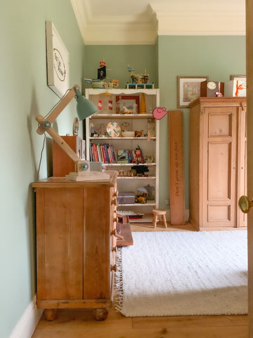 child's bedroom country styling with antique pine furniture