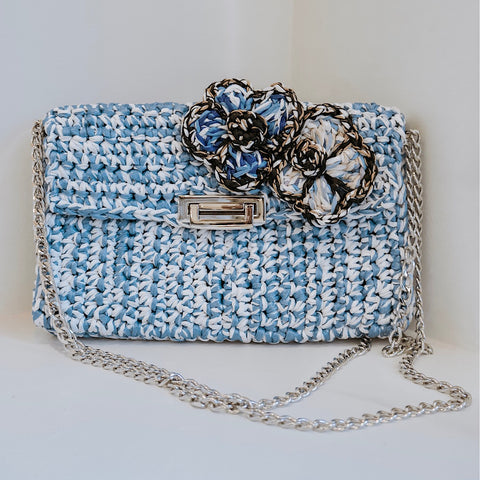 Raffia Flower Bag in Turquoise 