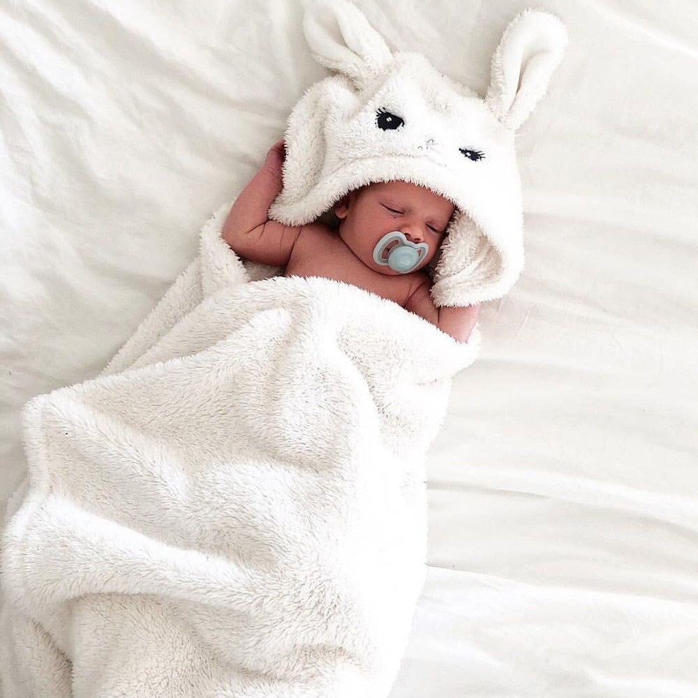 Newborn Baby Boy Girl Cute Cartoon Plush Receiving Blanket