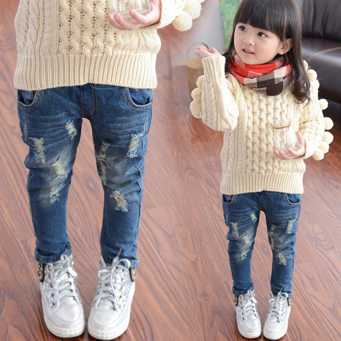 Spring Spring and Autumn New Hole Jeans Girl Children Baby Old Pants Denim Pants Tide 2-7 8 Ages  3t Jeans Girls Ripped Jeans - Meyar