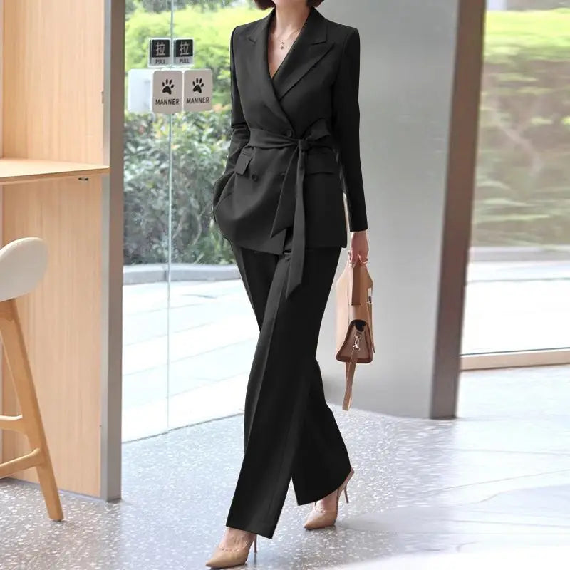 V-Neck Blazer And Wide Leg Pant Sets