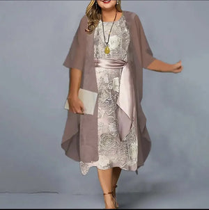 Two Piece Long Sleeve Cardigan Printed Coat And Sleeveless Dress Set - Nichole's Array Of Elegance 