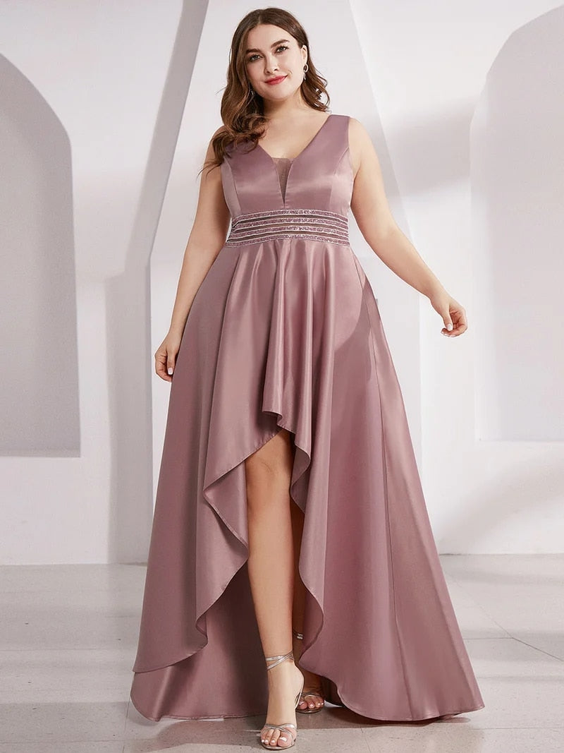 Asymmetrical V-Neck Sleeveless Floor-Length Dress