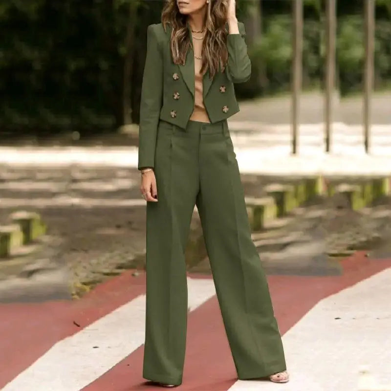 Casual Blazer And  Wide Leg Trouser Two Piece Pants Suit