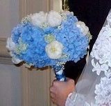 Blue hydrangeas White tulips bridal bouquet 