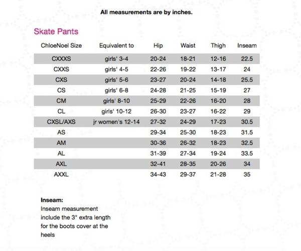 ChloeNoel Pants Sizing Chart