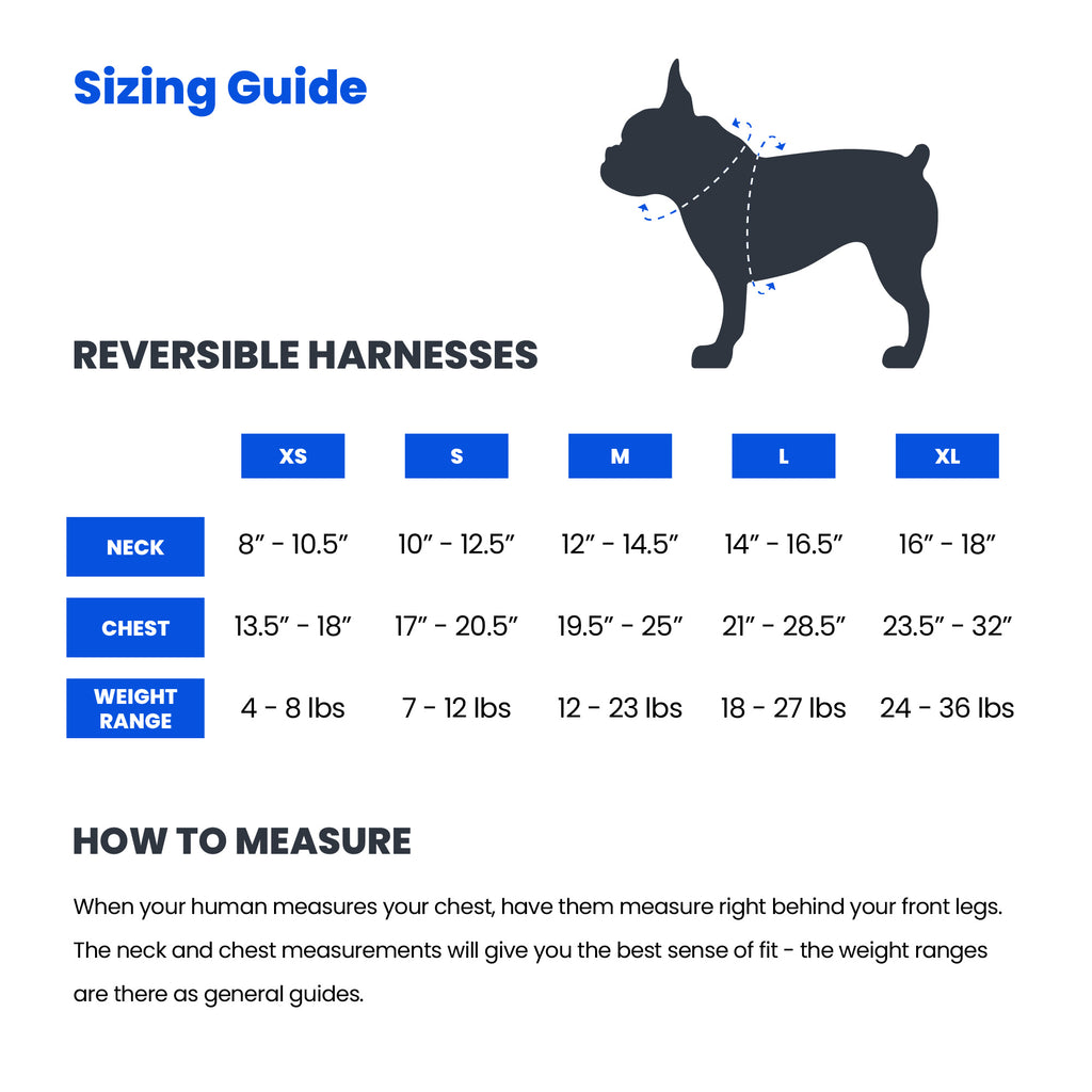 reversible harness size chart