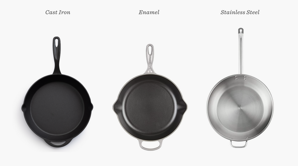 Cast iron pan, enamel pan, and stainless steel pan