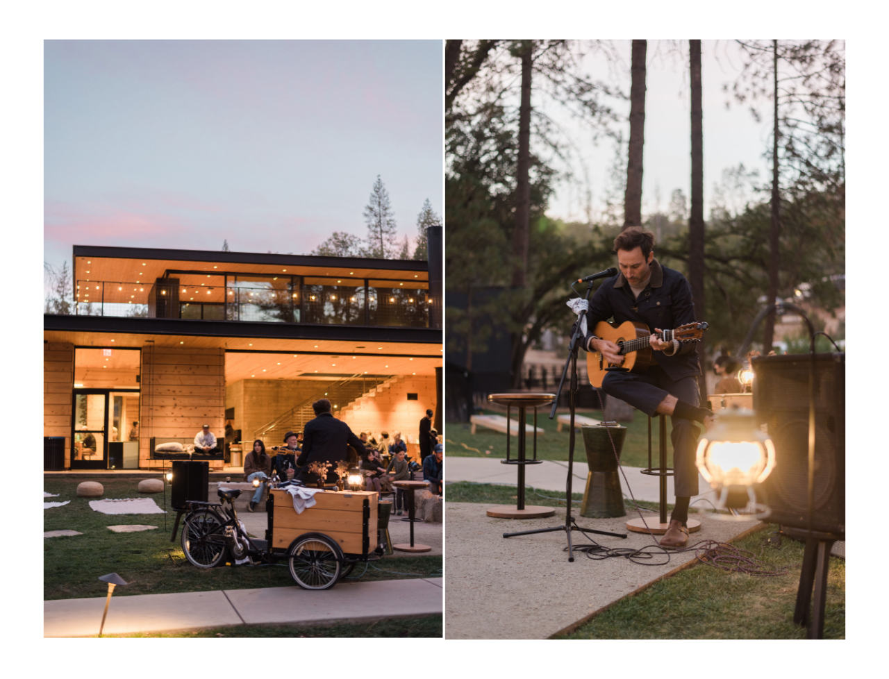 Matt Costa performed live music until the sun set dreamily behind the mountains at Autocamp Yosemite