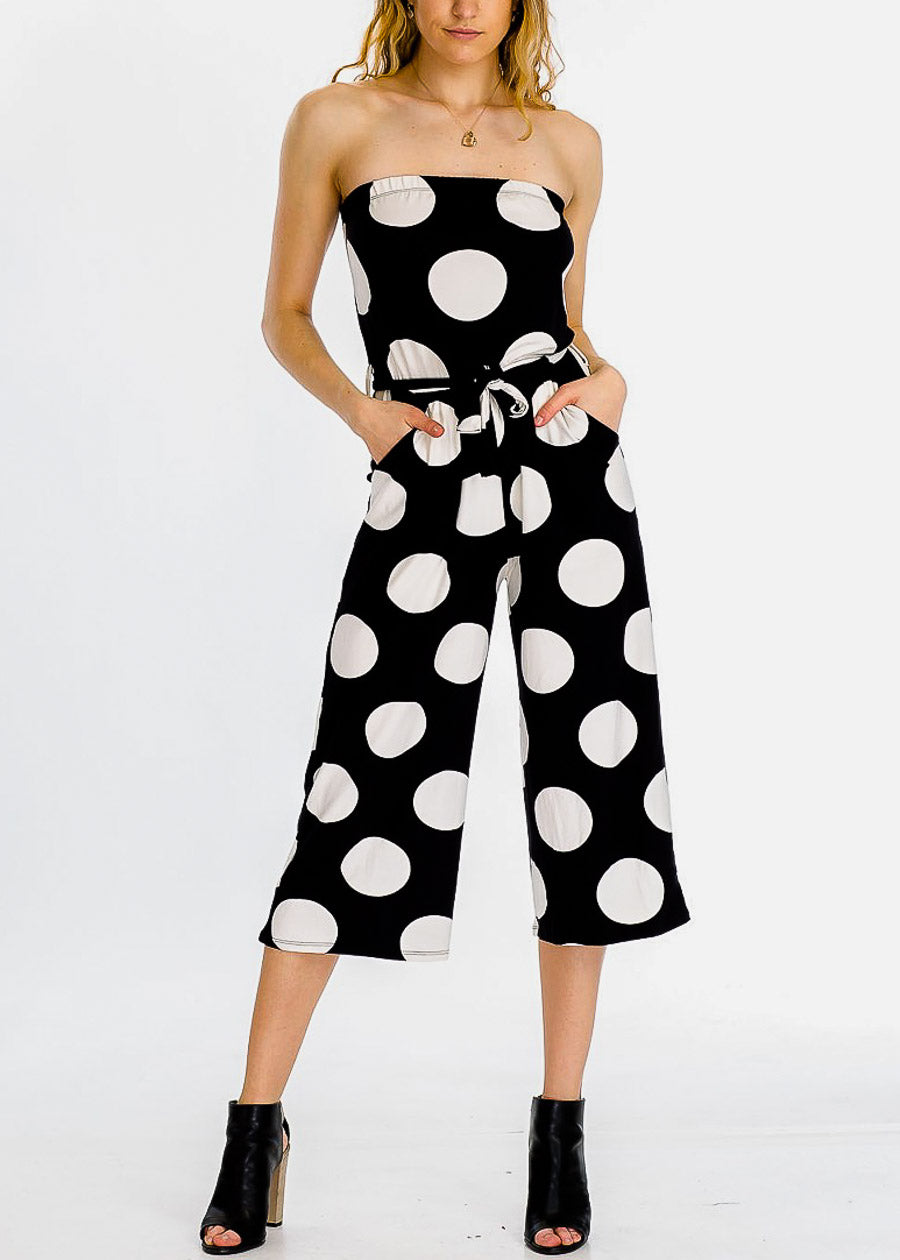 strapless polka dot jumpsuit