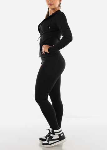 Image of Activewear Set Sports Bra, Jacket & Leggings Black (3 PCE)