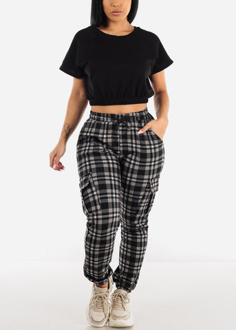 Image of Black Short Sleeve French Terry Crop Top