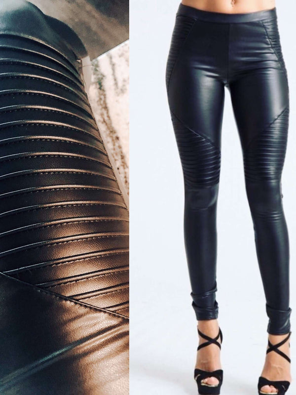 Black Vegan Leather Leggings - Moto Leggngs - Faux Leather Pants