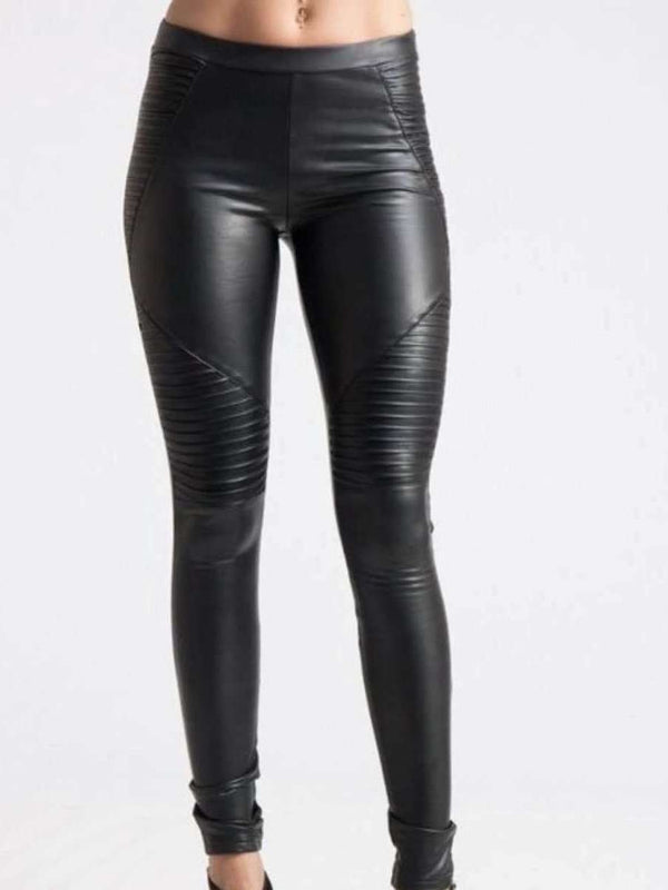 Black Faux Leather Panel Leggings — Fabulous Female Boutique