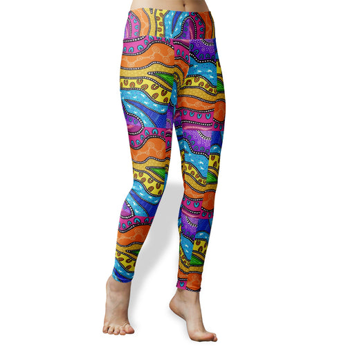 Aboriginal Art Design Print Women's Cut & Sew Casual Leggings