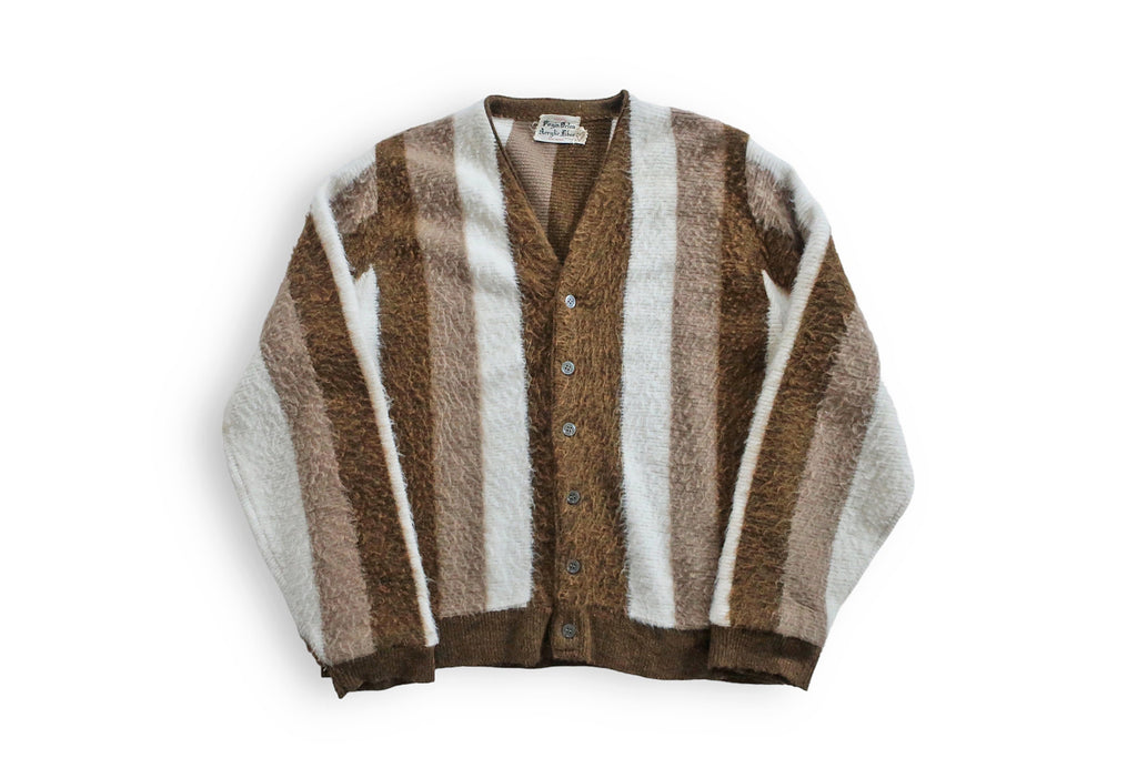 vintage fuzzy cardigan / striped cardigan / 1960s brown striped