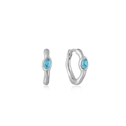Turquoise Wave Huggie Hoop Earrings Silver