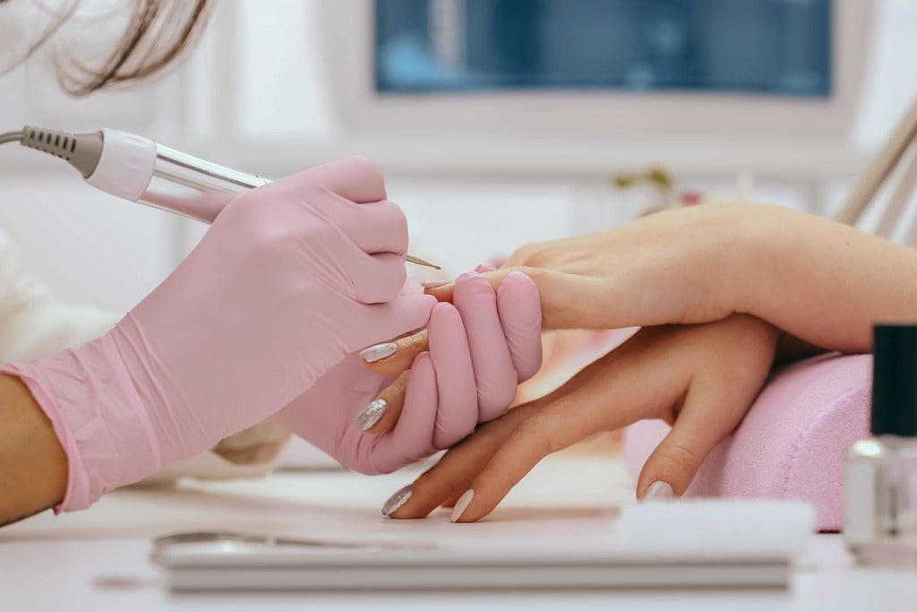 pink gloves for nail techs and salons