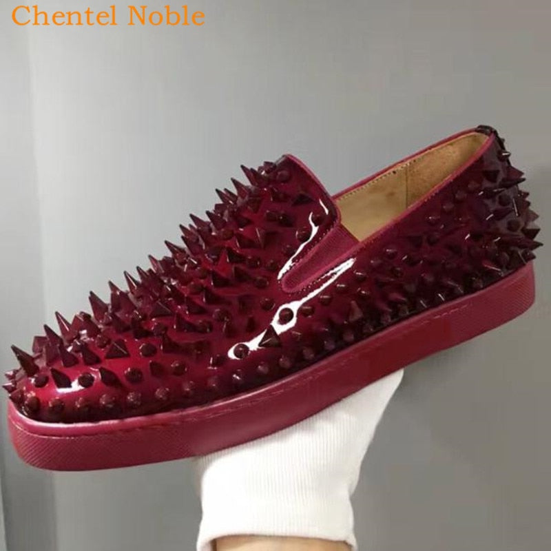 red studded loafers
