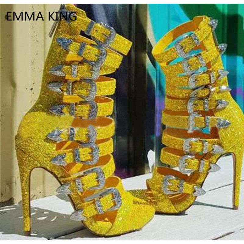 yellow glitter heels