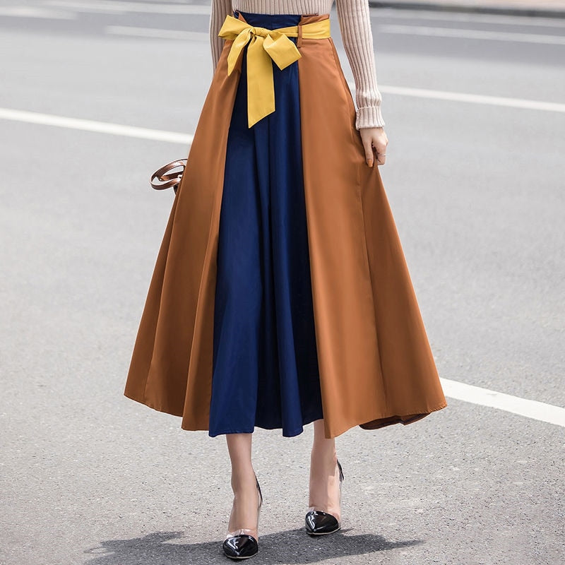 high waisted long pleated skirt