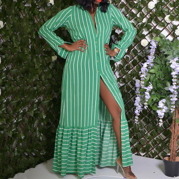 green striped maxi dress