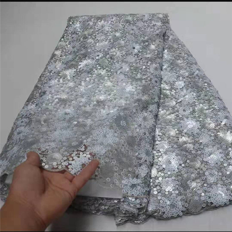 silver sequin lace fabric