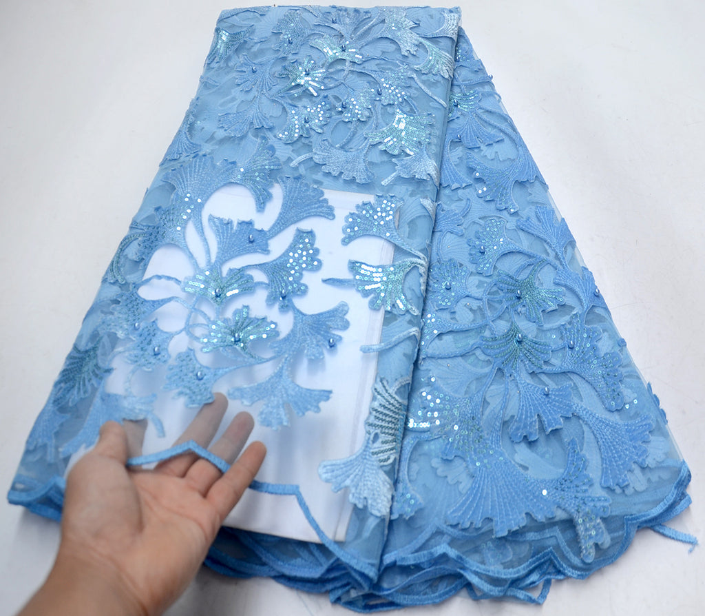 blue lace fabric by the yard