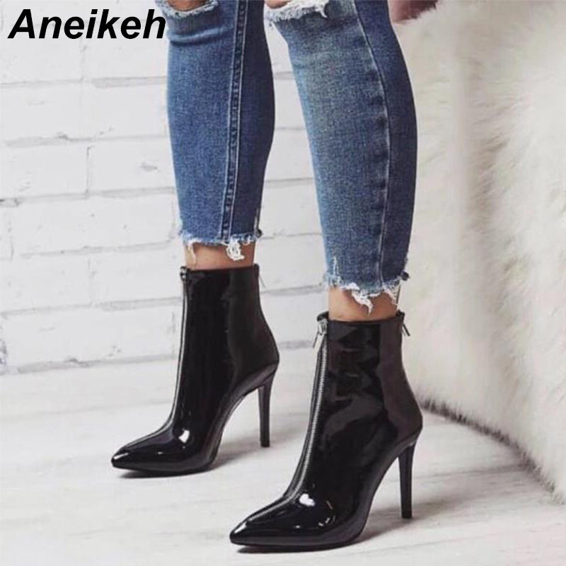 patent leather ankle boots outfit