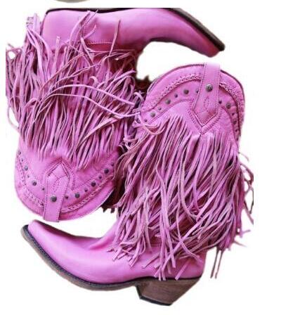 pink fringe cowboy boots