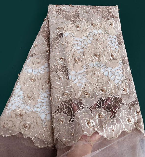 champagne beaded lace fabric