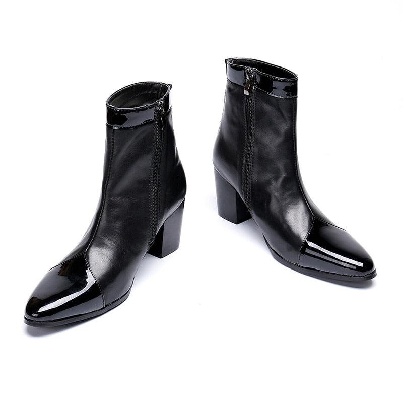 glossy black ankle boots