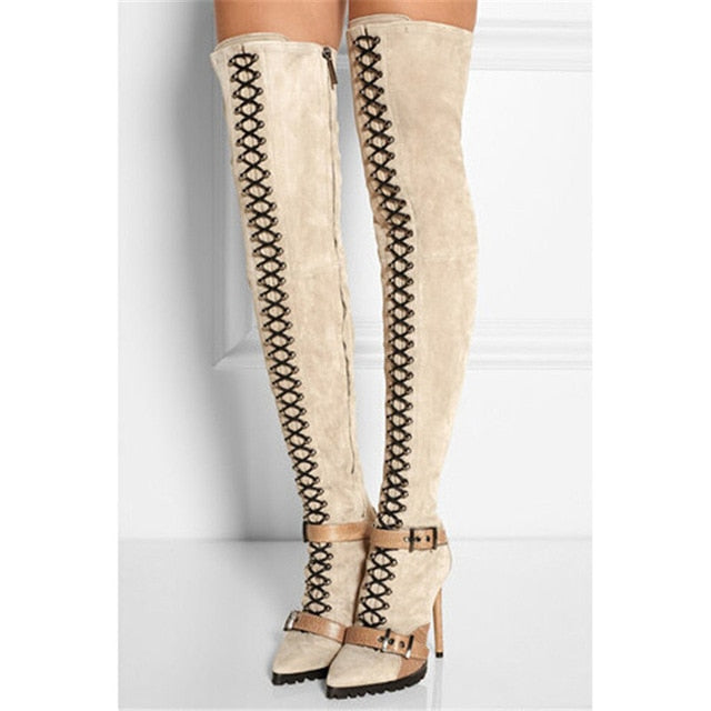 lace up over the knee heel boots