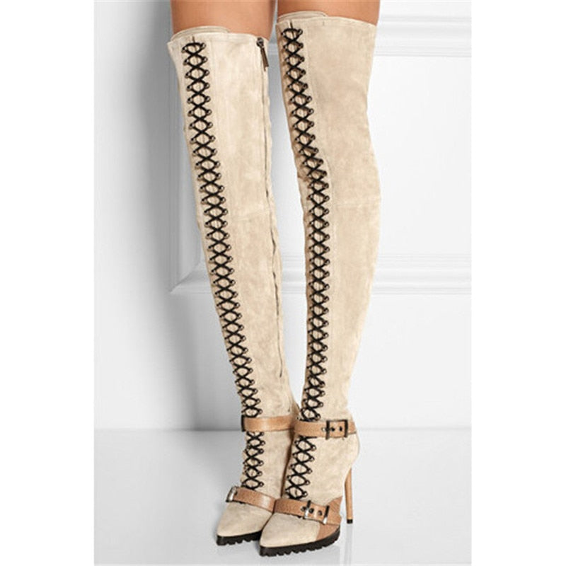 women's lace up over the knee boots