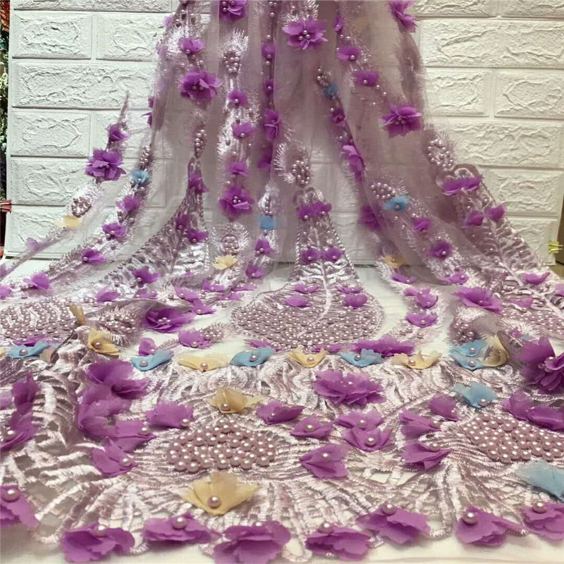 purple beaded lace fabric