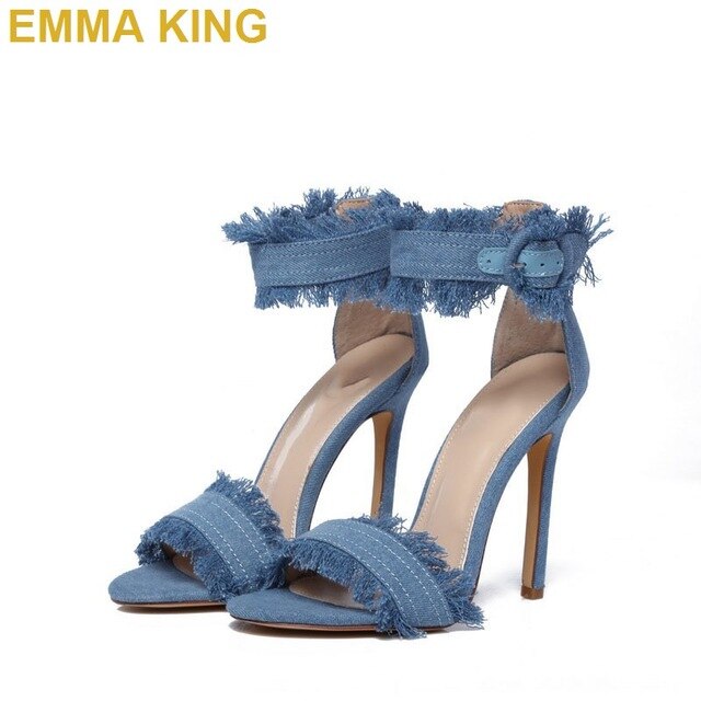 blue denim heels women's shoes