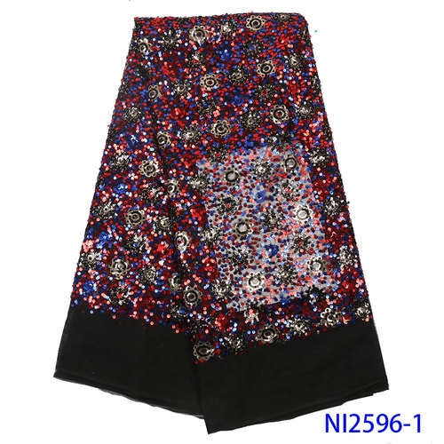NIAI African Lace Fabric Embroidered Nigerian Sequins Lace Fabrics 2019 High Quality French Tulle Lace Fabric For Women NI2596-1